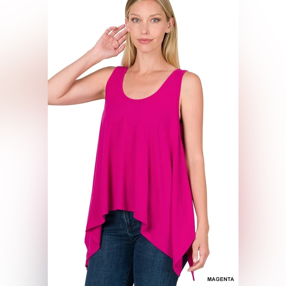Zenana Premium | Magenta Pink Shark Bite Hem Tank Top